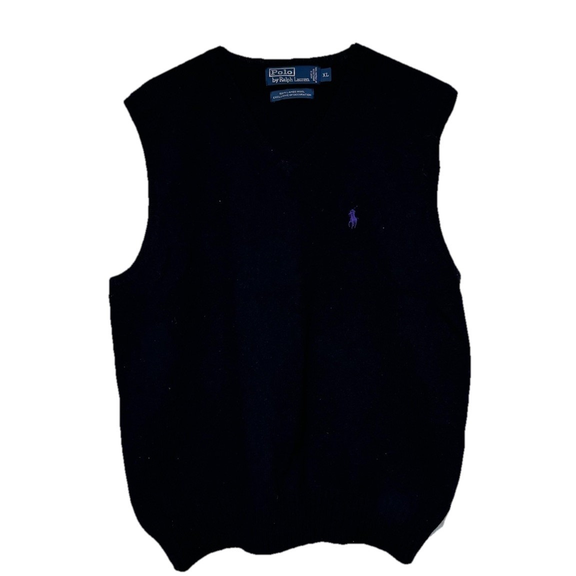 Polo Ralph Lauren Men's Sweater Lambswool V-Neck Sleeveless Knit Pony Black Xl